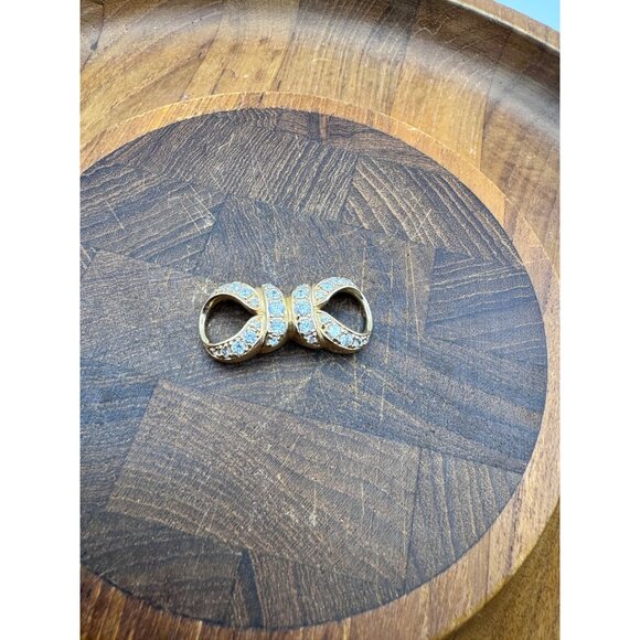 Gold Plated Cubic Zirconia Crystal Bow Slider Pendant - Picture 2 of 7